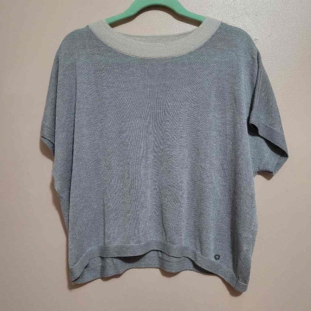 NUMPH Anthropologie Amilia Blouse Metallic Weave Short Sleeve Small
